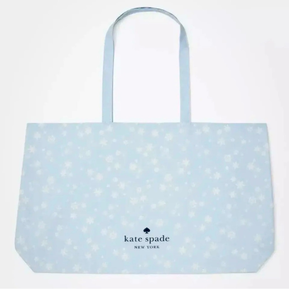 Kate Spade New York Large Beach Shopper Reusable Tote Bag Blue White Snowflakes